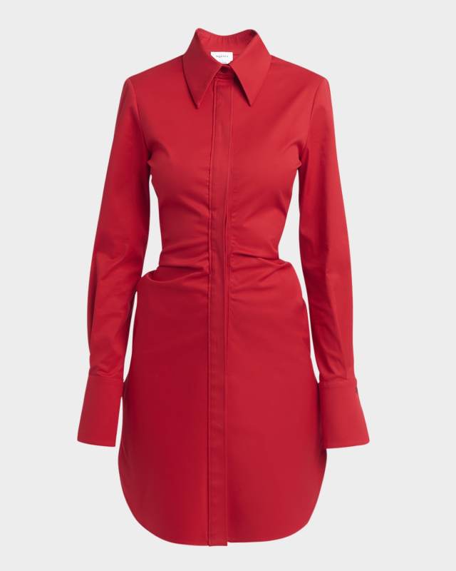 Short Ruched Shirting Button Down Dress